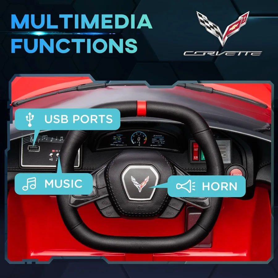 Electric Car, 12V Licensed Kids Car with Parent Remote Control, Suspension System, Headlight, Slow Start, Toddler Ride On Car fo