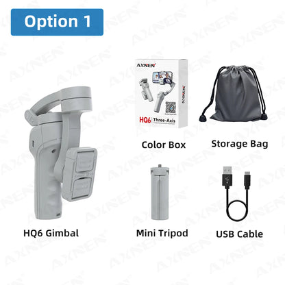 HQ6 3-Axis Handheld Gimbal Mobile Phone Shooting Stabilizer with Fill Light, Zoom, Face Tracking, Animal Following for Cellphone