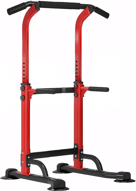Power Tower Dip Station Pull Up Bar for Home Gym Adjustable Height Strength Training Workout Equipment,Pull Up Bar Station, Red