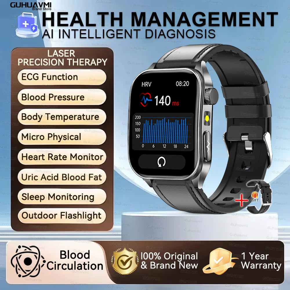2025New 650nm Laser Conditioning Sapphire Glass Smart Watch Men ECG Heart Rate Micro Physical Exam Health Smartwatch Temperature