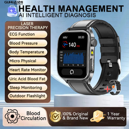 2025New 650nm Laser Conditioning Sapphire Glass Smart Watch Men ECG Heart Rate Micro Physical Exam Health Smartwatch Temperature