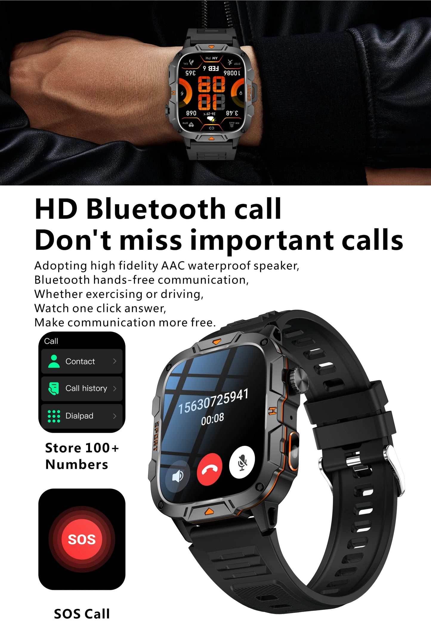 2025 New For Xiaomi Military Grade Smart Watch Men 1.96" AMOLED Screen 5ATM Waterproof Sports Fitness Tracker BT Call Smartwatch