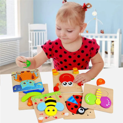 Kids Montessori 3D Wooden Puzzle Hands Grab Child Puzzle Educational Learning Toys Baby Games Puzzles For Kids 1 2 3 Years Old