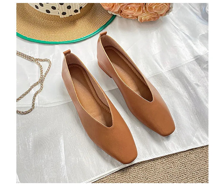 Woman Elegant Summer French Square Toe Green Mary Janes Cute Casual Flats Female Retro Shoes Low Heeled Soft Soled Flat Shoes