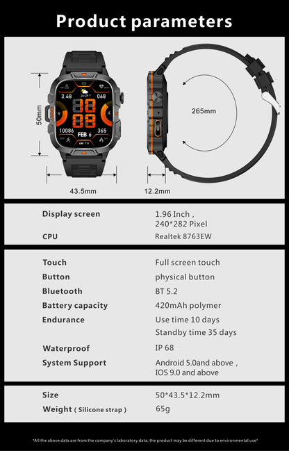 2025 New For Xiaomi Military Grade Smart Watch Men 1.96" AMOLED Screen 5ATM Waterproof Sports Fitness Tracker BT Call Smartwatch