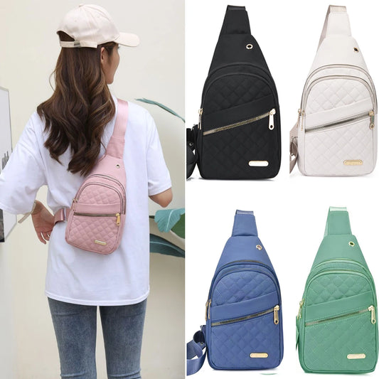 Solid Color Quilted Waist Bag - Casual Large Capacity Zipper Chest Bag, Adjustable Crossbody Bag,Lightweight And Waterproof ﻿