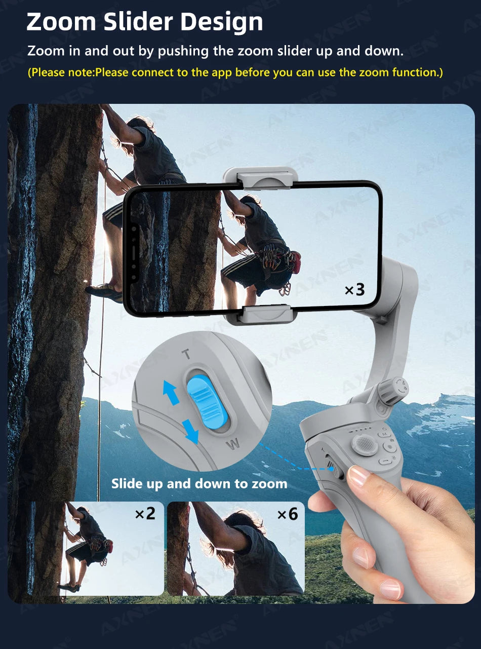 HQ6 3-Axis Handheld Gimbal Mobile Phone Shooting Stabilizer with Fill Light, Zoom, Face Tracking, Animal Following for Cellphone