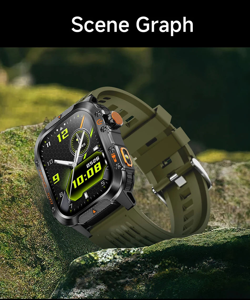 Military Outdoor Smart Watch Men's GPS Flashlight Bluetooth Call 2.01" AMOLED Screen 3ATM Waterproof Sports Smartwatch 2025 New