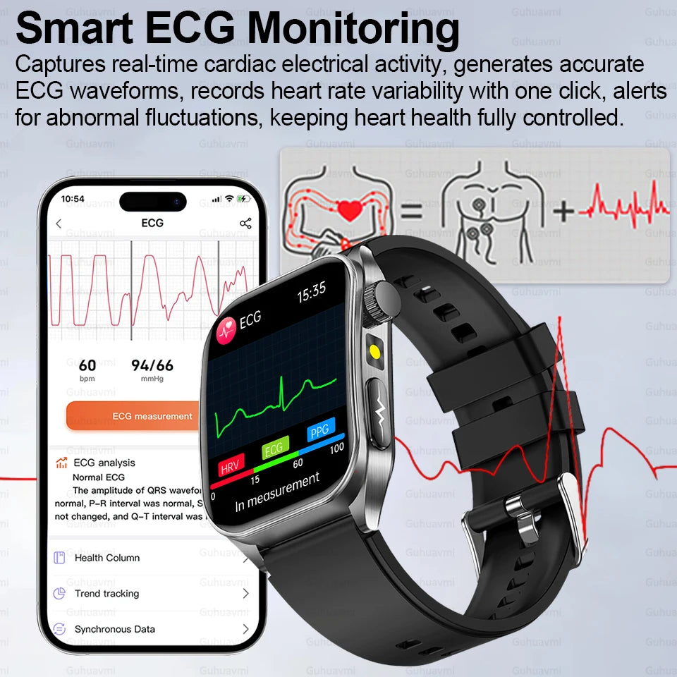 2025New 650nm Laser Conditioning Sapphire Glass Smart Watch Men ECG Heart Rate Micro Physical Exam Health Smartwatch Temperature