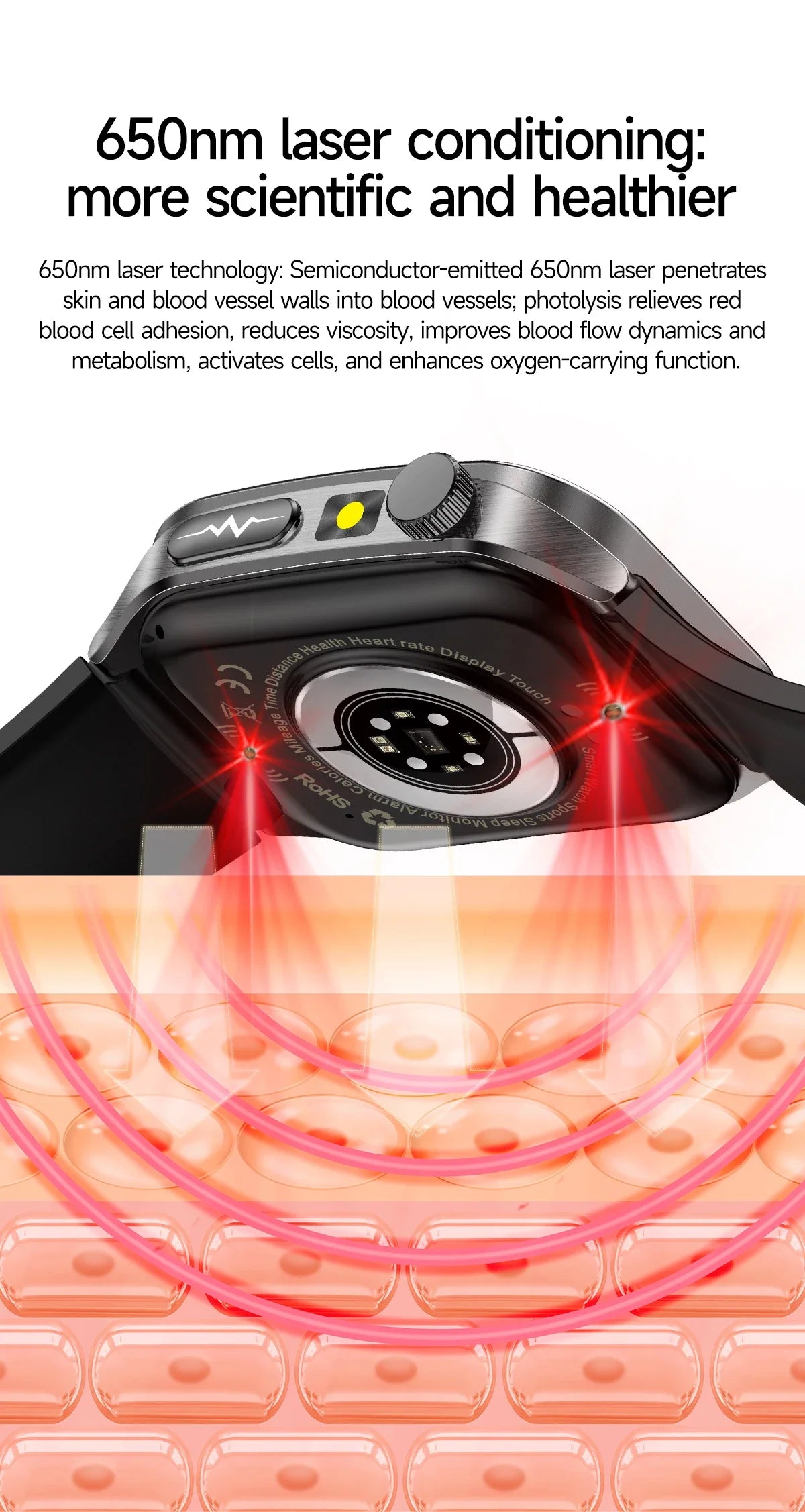 2025New 650nm Laser Conditioning Sapphire Glass Smart Watch Men ECG Heart Rate Micro Physical Exam Health Smartwatch Temperature