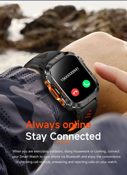 Military Outdoor Smart Watch Men's GPS Flashlight Bluetooth Call 2.01" AMOLED Screen 3ATM Waterproof Sports Smartwatch 2025 New