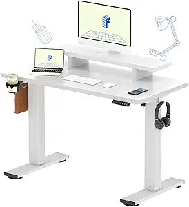 Standing Desk with Monitor Stand, 48 x 24 Inches One-Piece Electric Height Adjustable Computer Desk with Cup Holder, Home Offic