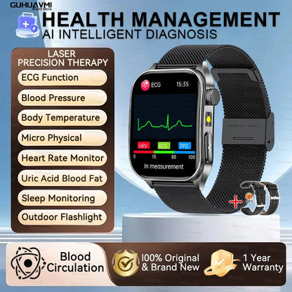 2025New 650nm Laser Conditioning Sapphire Glass Smart Watch Men ECG Heart Rate Micro Physical Exam Health Smartwatch Temperature