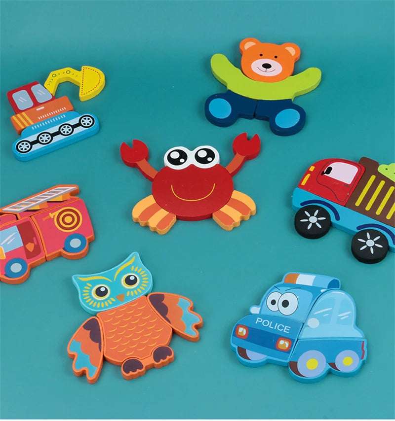 Kids Montessori 3D Wooden Puzzle Hands Grab Child Puzzle Educational Learning Toys Baby Games Puzzles For Kids 1 2 3 Years Old