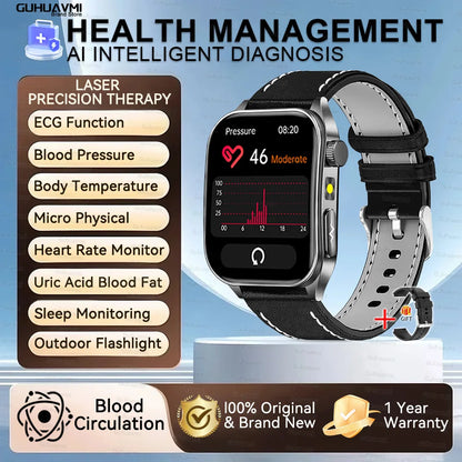 2025New 650nm Laser Conditioning Sapphire Glass Smart Watch Men ECG Heart Rate Micro Physical Exam Health Smartwatch Temperature