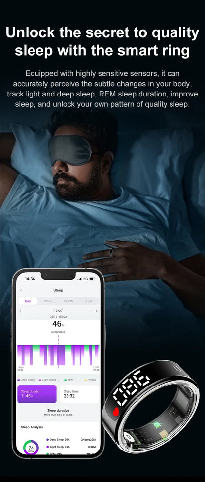 New Smart Ring 2025 Display Screen Gestures Control Video 5ATM Waterproof Remote Camera Blood Oxygen Monitor Multi Sports Mode