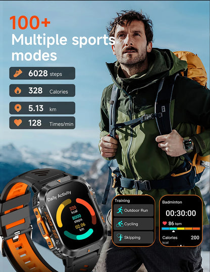 Military Outdoor Smart Watch Men's GPS Flashlight Bluetooth Call 2.01" AMOLED Screen 3ATM Waterproof Sports Smartwatch 2025 New