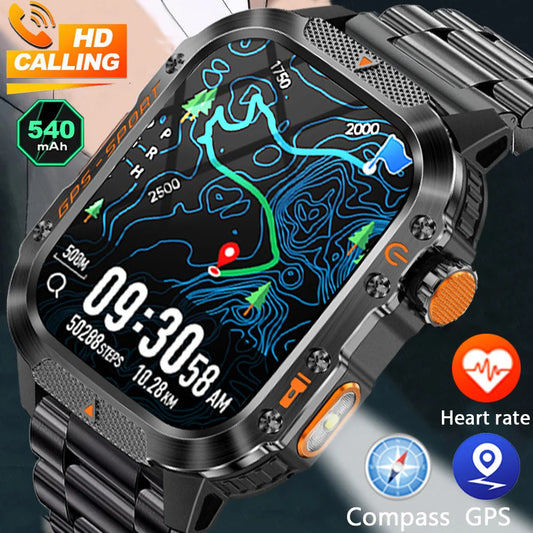 Military Outdoor Smart Watch Men's GPS Flashlight Bluetooth Call 2.01" AMOLED Screen 3ATM Waterproof Sports Smartwatch 2025 New