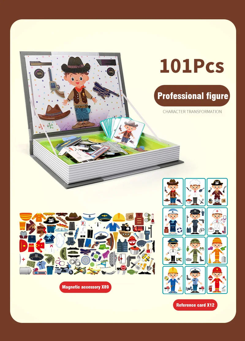 Kids Magnetic Puzzle Book 3d Cartoon 2 - 6 Years Old Kindergarten Advanced Games Puzzles Montessori Education Children Toys Gift