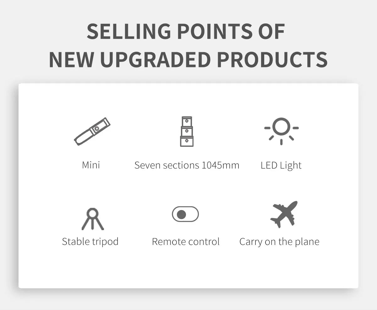 Phone Selfie Stick 1045mm with Wireless Bluetooth LED Fill Light Extended Tripod with Remote Shutter for Android IOS Cellphone