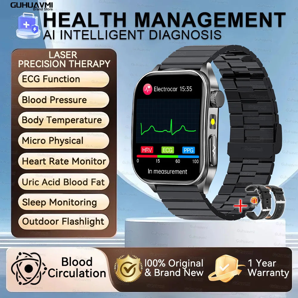2025New 650nm Laser Conditioning Sapphire Glass Smart Watch Men ECG Heart Rate Micro Physical Exam Health Smartwatch Temperature