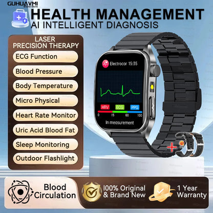 2025New 650nm Laser Conditioning Sapphire Glass Smart Watch Men ECG Heart Rate Micro Physical Exam Health Smartwatch Temperature