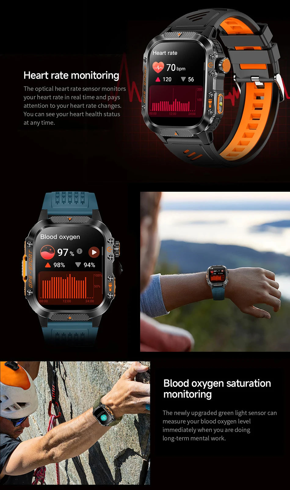 Military Outdoor Smart Watch Men's GPS Flashlight Bluetooth Call 2.01" AMOLED Screen 3ATM Waterproof Sports Smartwatch 2025 New