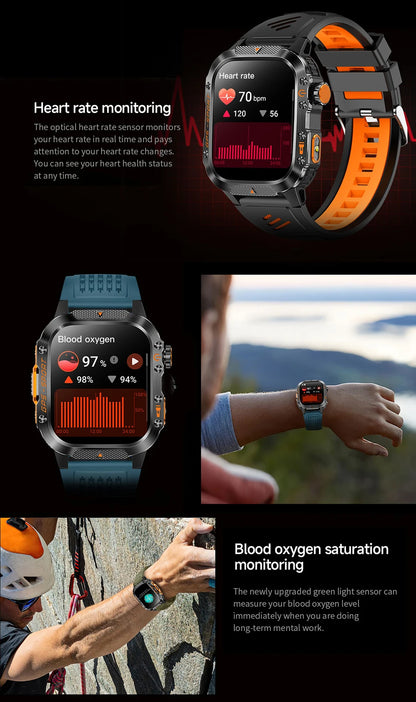 Military Outdoor Smart Watch Men's GPS Flashlight Bluetooth Call 2.01" AMOLED Screen 3ATM Waterproof Sports Smartwatch 2025 New