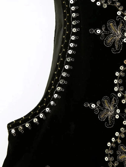 Vintage Autumn Velvet Embroidered Vest Sleeveless Jacket Women V Neck Chic Waistcoats Female Fashion Vests Coat 2023