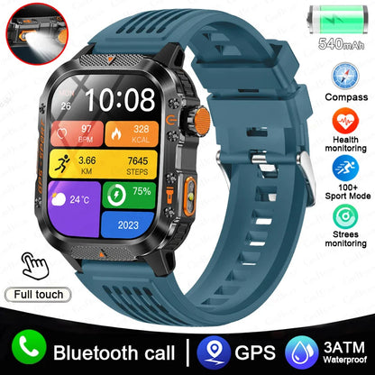 Military Outdoor Smart Watch Men's GPS Flashlight Bluetooth Call 2.01" AMOLED Screen 3ATM Waterproof Sports Smartwatch 2025 New