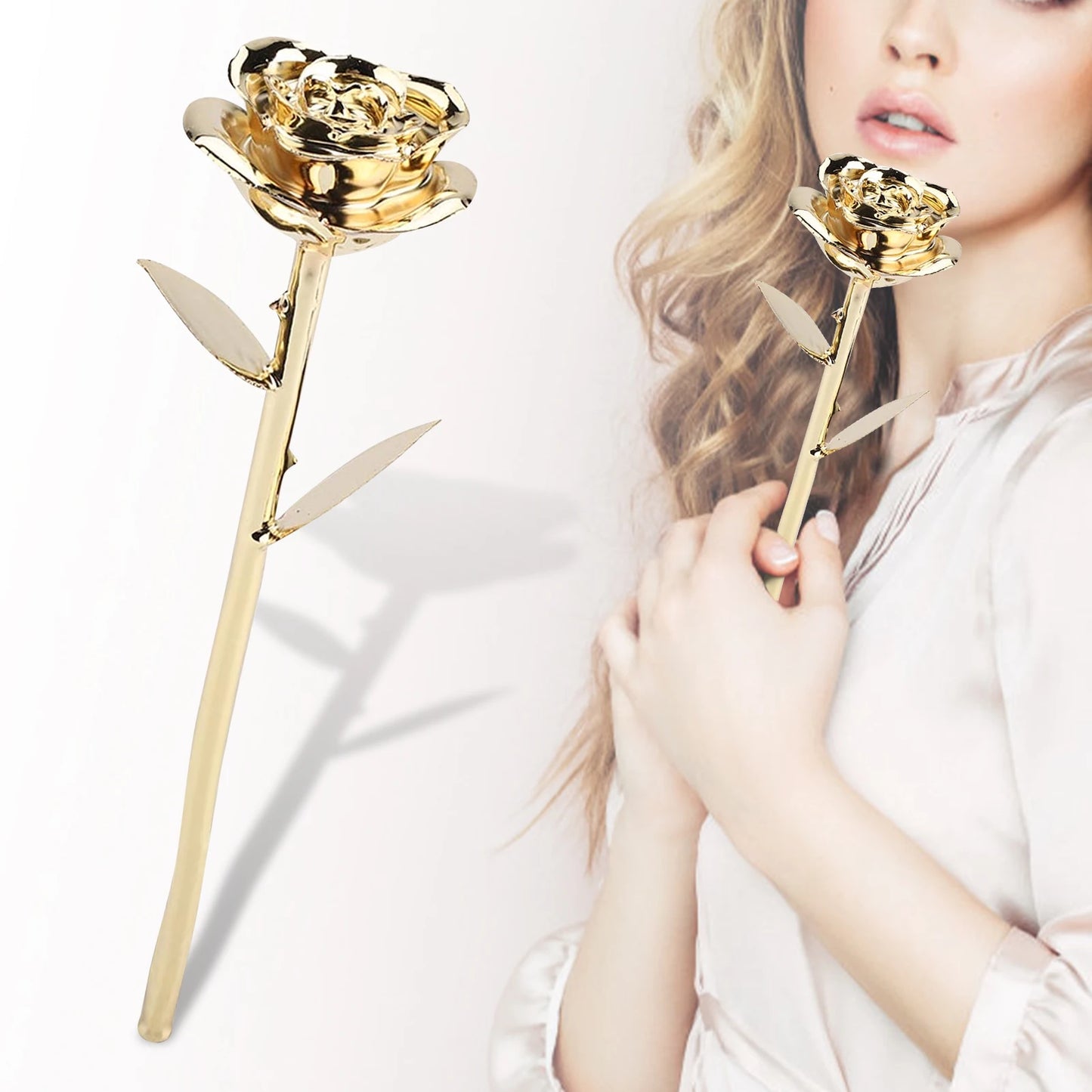 24K Gold‑Plated Rose Artificial Flower With Base Gift For Valentine's Day Mother's Day