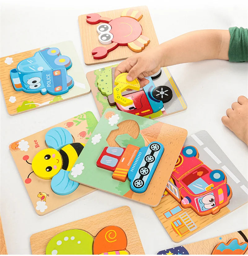 Kids Montessori 3D Wooden Puzzle Hands Grab Child Puzzle Educational Learning Toys Baby Games Puzzles For Kids 1 2 3 Years Old