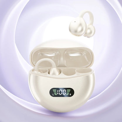 Wireless Bone Conduction HIFI Bluetooth 5.4 Earbuds Clip On Ear With Mic Digital Display Waterproof Sport Headsets 2025