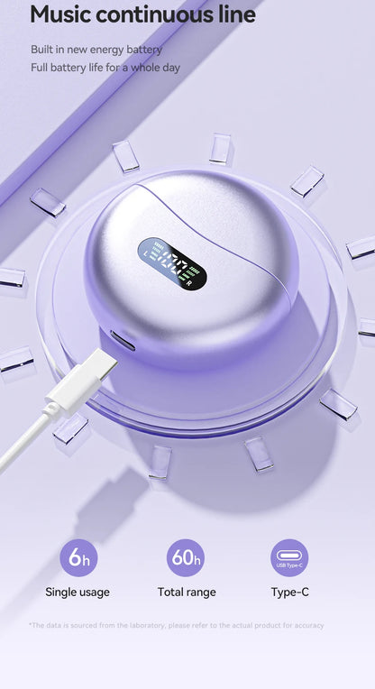 Wireless Bone Conduction HIFI Bluetooth 5.4 Earbuds Clip On Ear With Mic Digital Display Waterproof Sport Headsets 2025