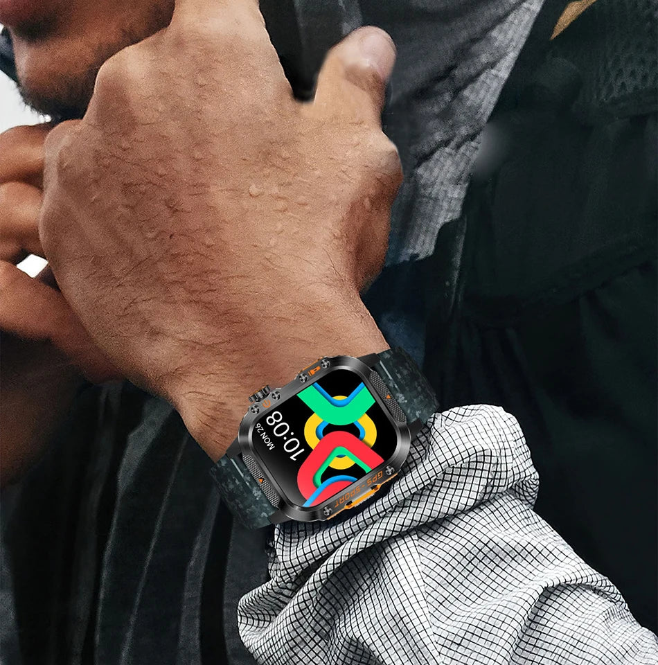 Military Outdoor Smart Watch Men's GPS Flashlight Bluetooth Call 2.01" AMOLED Screen 3ATM Waterproof Sports Smartwatch 2025 New