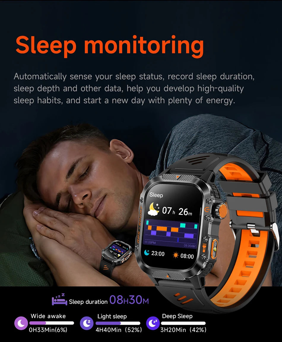 Military Outdoor Smart Watch Men's GPS Flashlight Bluetooth Call 2.01" AMOLED Screen 3ATM Waterproof Sports Smartwatch 2025 New