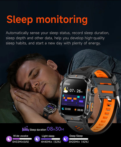 Military Outdoor Smart Watch Men's GPS Flashlight Bluetooth Call 2.01" AMOLED Screen 3ATM Waterproof Sports Smartwatch 2025 New
