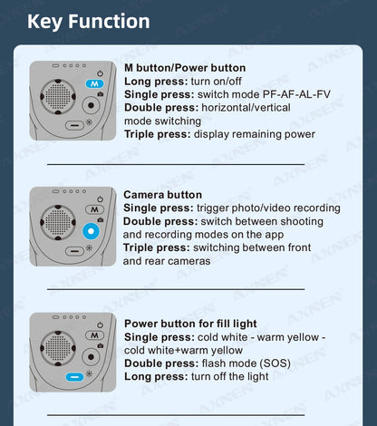 HQ6 3-Axis Handheld Gimbal Mobile Phone Shooting Stabilizer with Fill Light, Zoom, Face Tracking, Animal Following for Cellphone