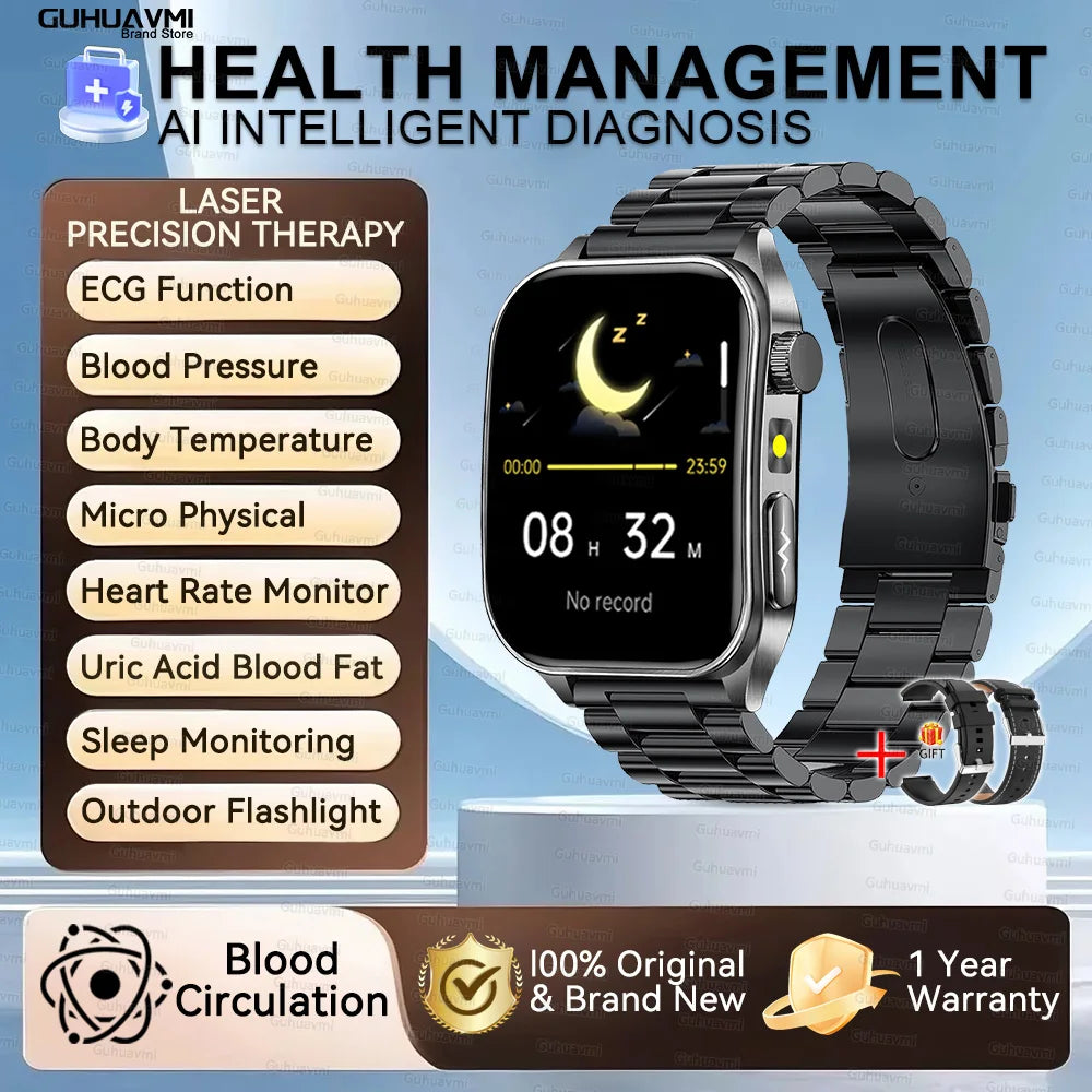 2025New 650nm Laser Conditioning Sapphire Glass Smart Watch Men ECG Heart Rate Micro Physical Exam Health Smartwatch Temperature
