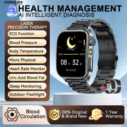2025New 650nm Laser Conditioning Sapphire Glass Smart Watch Men ECG Heart Rate Micro Physical Exam Health Smartwatch Temperature