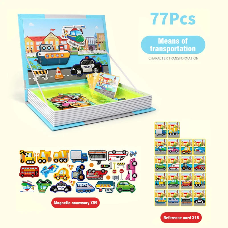 Kids Magnetic Puzzle Book 3d Cartoon 2 - 6 Years Old Kindergarten Advanced Games Puzzles Montessori Education Children Toys Gift