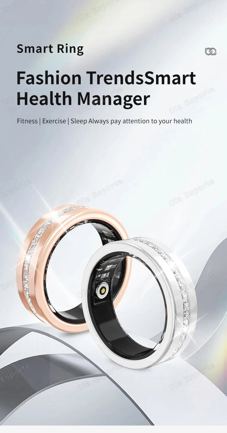 Diamond Fashion Women Smart Ring With Box IP68 Waterproof Lady ring Heart Rate Health Monitor Sports Pedometer Fitness Rings New