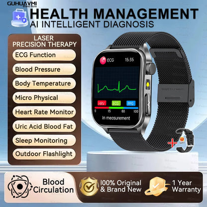 2025New 650nm Laser Conditioning Sapphire Glass Smart Watch Men ECG Heart Rate Micro Physical Exam Health Smartwatch Temperature