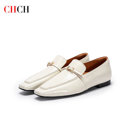 CHCH Women's Flat Shoes 2024 Autumn New Beige Brand Cow Leather Business Women's Leather Shoes