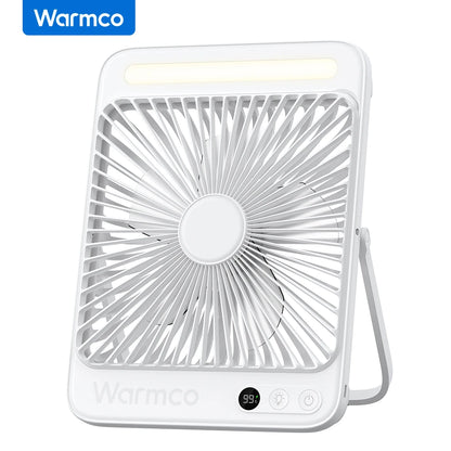 Warmco D4 Portable Desk Fan Rechargeable 20000mAh Camping Fan with Light,48Hrs Run Time 8" Silent Personal Fan Digital Display
