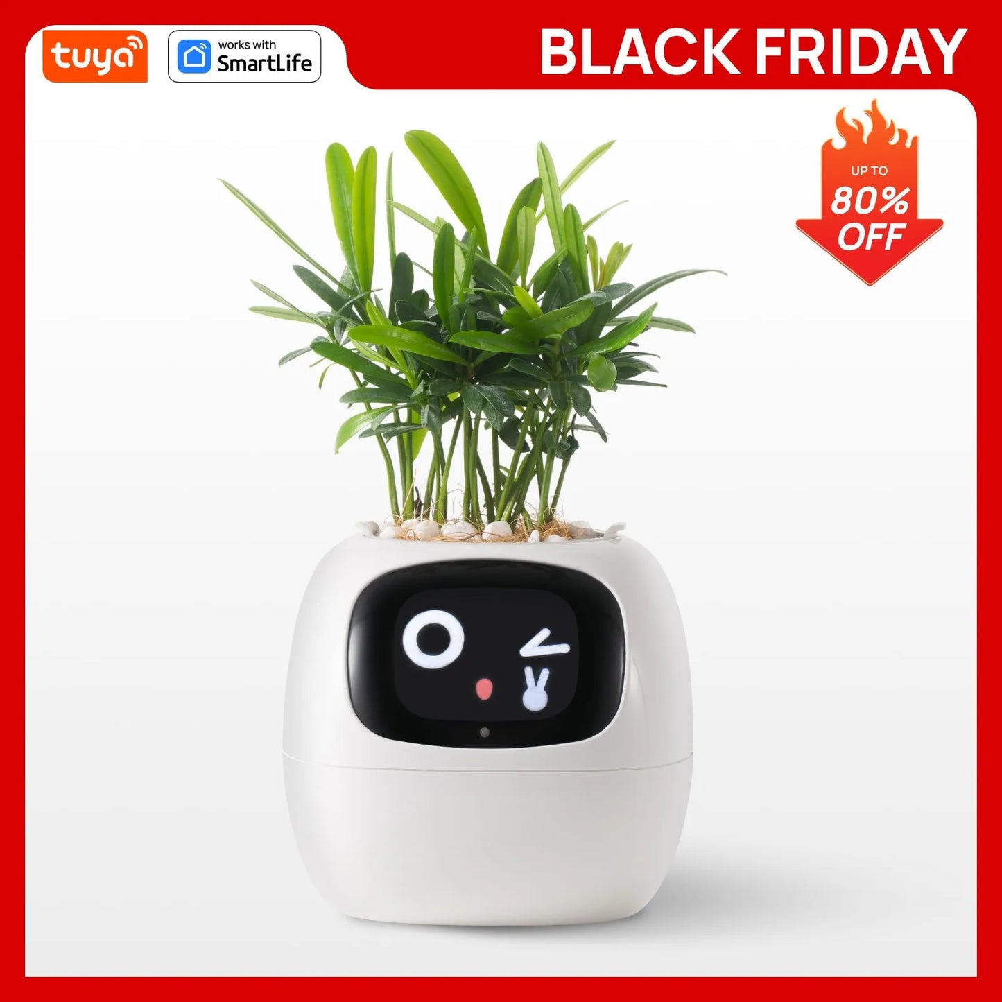 White Tuya Ivy Smart Planter,Endless Fun Over 49 Rich Expressions,7 smart sensors and AI Chips Make Raising Plants Easy and Fun