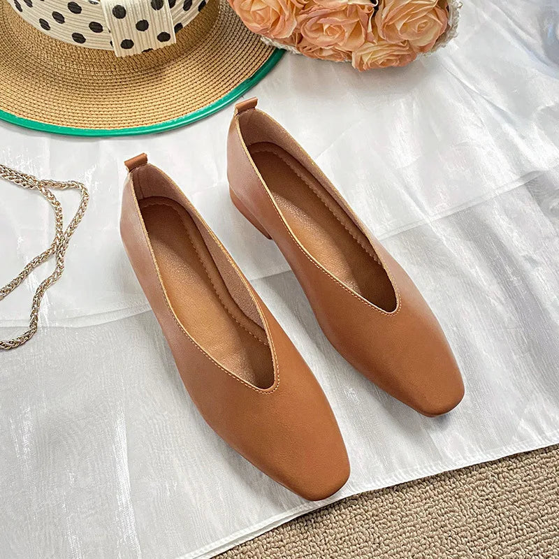 Woman Elegant Summer French Square Toe Green Mary Janes Cute Casual Flats Female Retro Shoes Low Heeled Soft Soled Flat Shoes