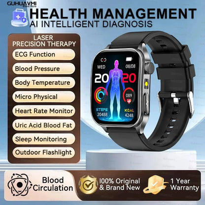 2025New 650nm Laser Conditioning Sapphire Glass Smart Watch Men ECG Heart Rate Micro Physical Exam Health Smartwatch Temperature