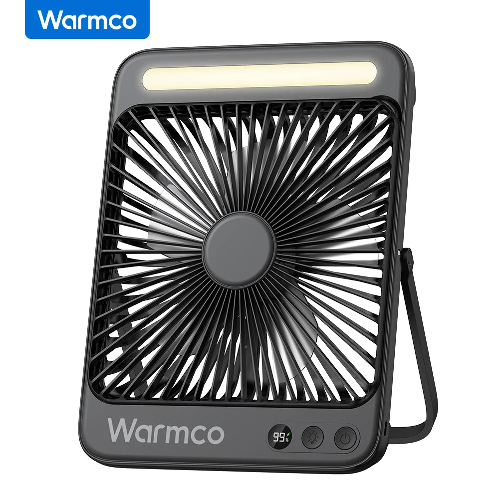 Warmco D4 Portable Desk Fan Rechargeable 20000mAh Camping Fan with Light,48Hrs Run Time 8" Silent Personal Fan Digital Display