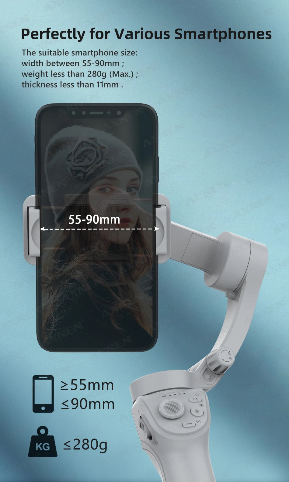 HQ6 3-Axis Handheld Gimbal Mobile Phone Shooting Stabilizer with Fill Light, Zoom, Face Tracking, Animal Following for Cellphone